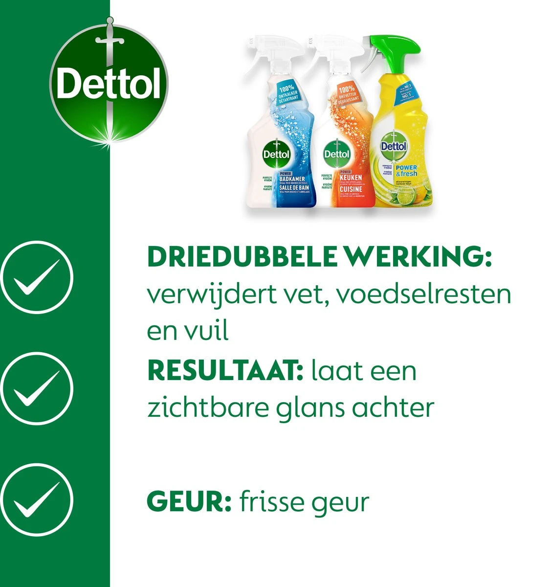 Dettol - 1,5L Allesreiniger Spray Power & Fresh - Badkamer 1x500 Ml Keuken 1x500ml Citrus 1x500ml - Voordeelverpakking - Afbeelding 3