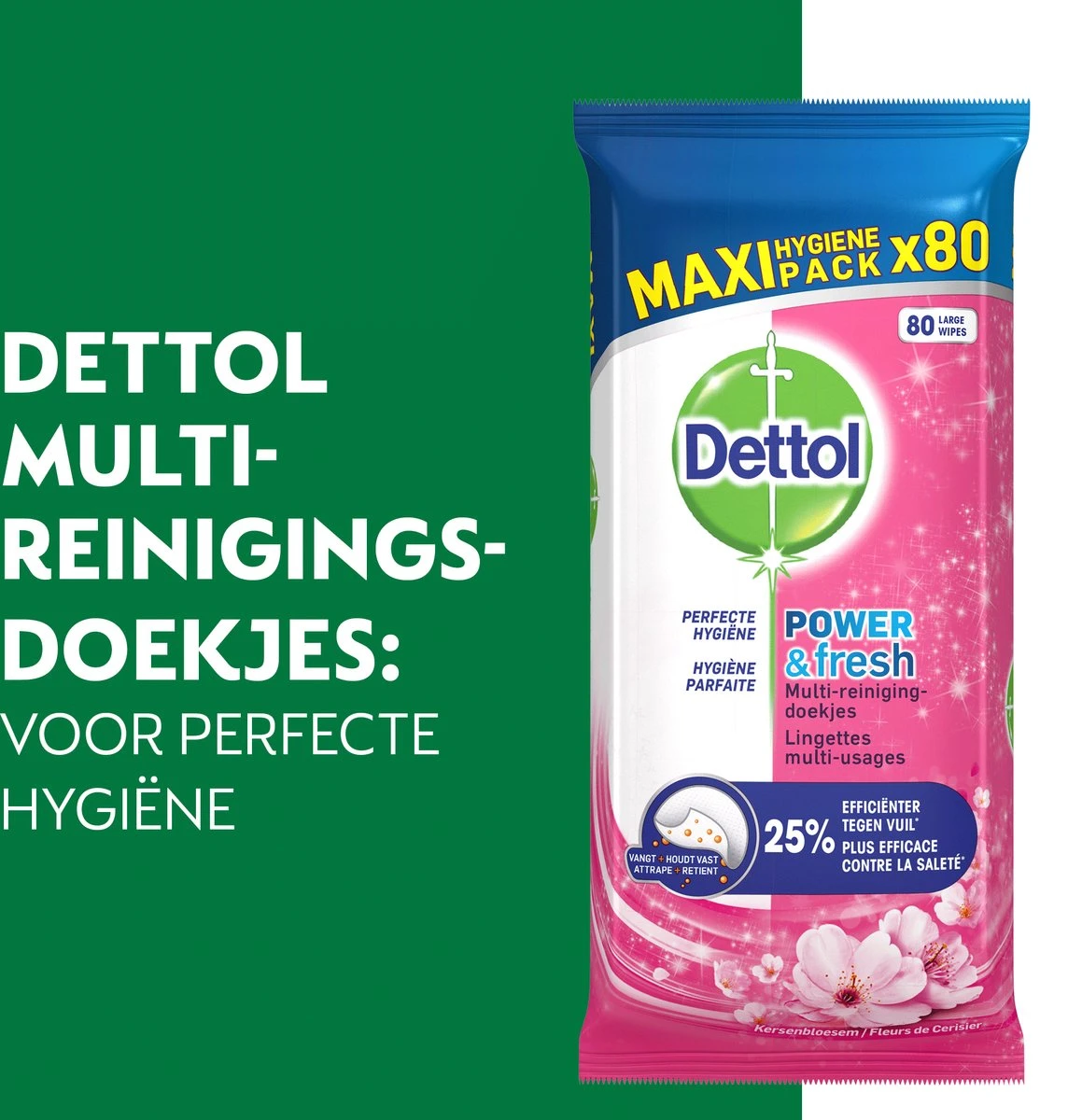 Dettol - Schoonmaakdoekjes - Power & Fresh - Kersenbloesem - 4 X 80 Stuks - Voordeelverpakking - Afbeelding 2