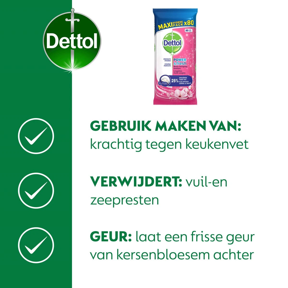 Dettol - Schoonmaakdoekjes - Power & Fresh - Kersenbloesem - 4 X 80 Stuks - Voordeelverpakking - Afbeelding 7