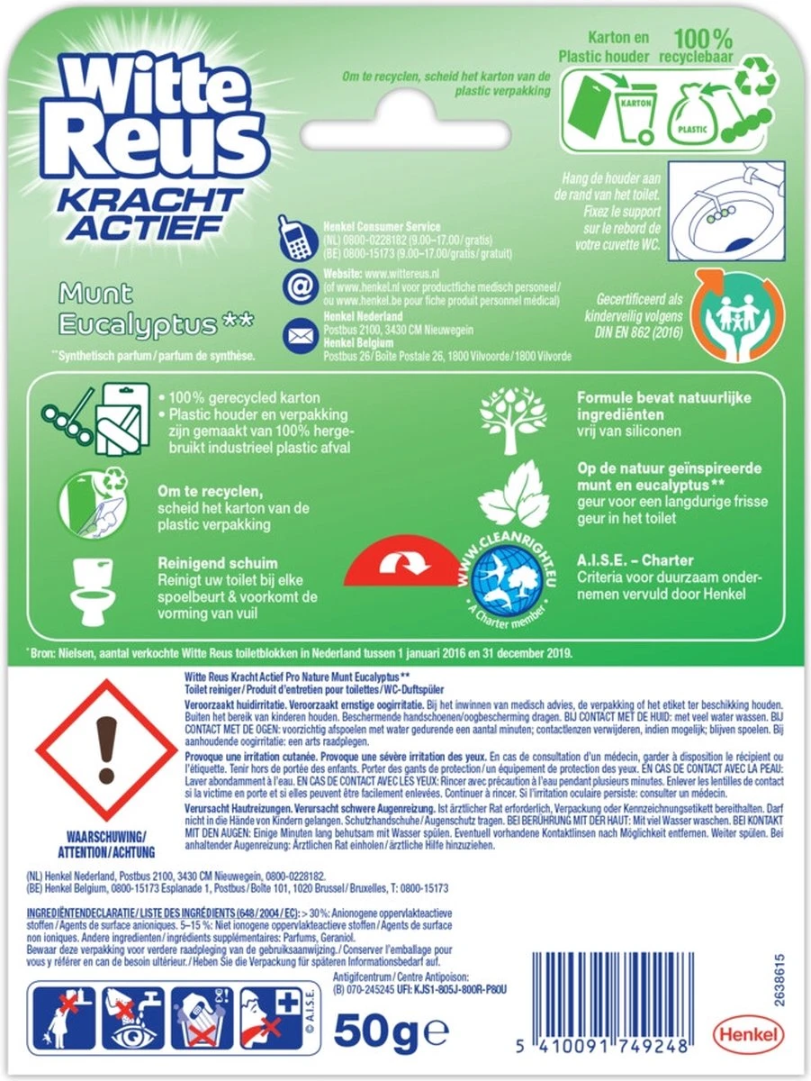 Witte Reus Toiletblok Kracht Actief Pro Nature Munt Eucalyptus - Afbeelding 2